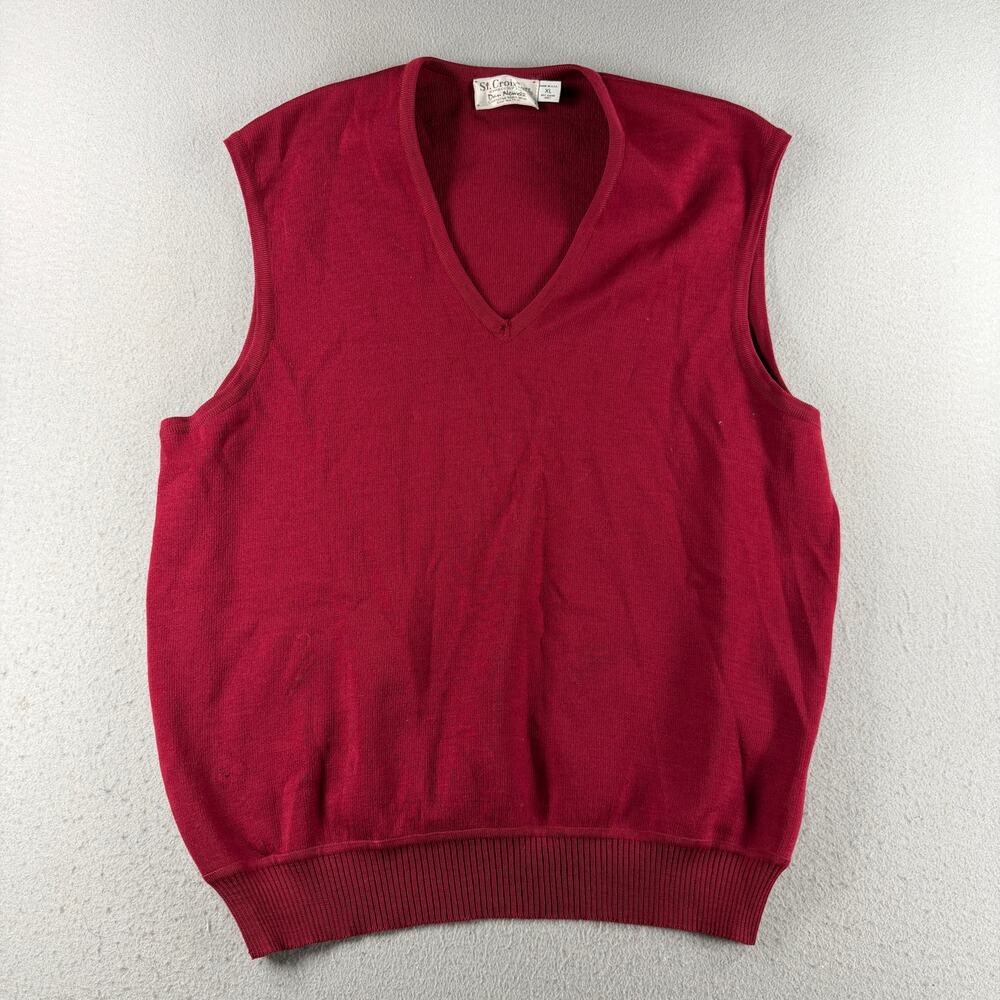 Vintage St Croix Knits Sweater Vest Mens XL Red 100% Wool V Neck USA Made